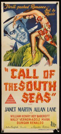 7c499 CALL OF THE SOUTH SEAS Aust daybill '44 Janet Martin, Allan Lane, sexy tropical artwork!