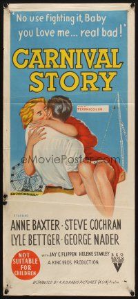 7c503 CARNIVAL STORY Aust daybill '54 sexy Anne Baxter held by Steve Cochran who she loves bad!