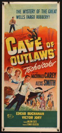 7c510 CAVE OF OUTLAWS Aust daybill '51 Macdonald Carey, sexy Alexis Smith, William Castle western!