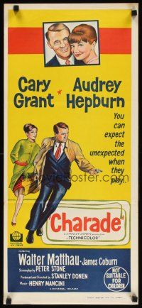 7c514 CHARADE Aust daybill '63 tough Cary Grant & sexy Audrey Hepburn!