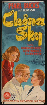 7c516 CHINA SKY Aust daybill '45 Randolph Scott, from Pearl S. Buck's best-selling novel!