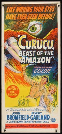 7c527 CURUCU, BEAST OF THE AMAZON Aust daybill '56 Universal horror, cool stone litho monster art!