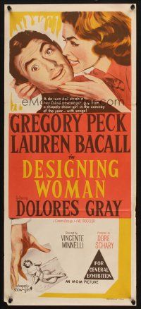 7c541 DESIGNING WOMAN Aust daybill '57 romantic art of Gregory Peck & Lauren Bacall!
