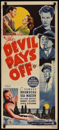 7c544 DEVIL PAYS OFF Aust daybill '41 art of J. Edward Bromberg, Osa Massen, huge devil!