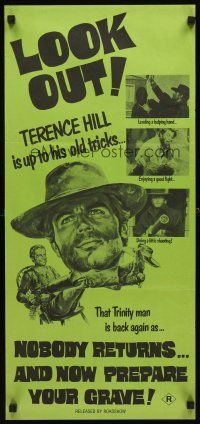 7c549 DJANGO PREPARE A COFFIN Aust daybill '68 cool close-up art of Terence Hill as Django!