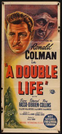 7c556 DOUBLE LIFE Aust daybill '47 film noir, Ronald Colman, Signe Hasso, Shelley Winters!