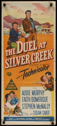 7c558 DUEL AT SILVER CREEK Aust daybill '52 Audie Murphy & Stephen McNally dared the outlaw guns!