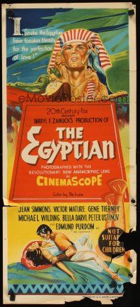 7c562 EGYPTIAN Aust daybill '54 art of Jean Simmons, Victor Mature & Tierney in ancient Egypt!