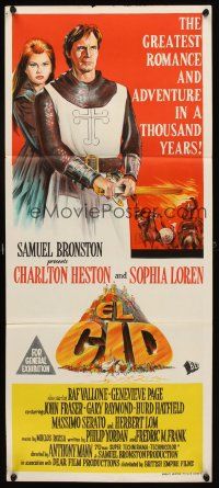 7c563 EL CID Aust daybill 1962 art of Charlton Heston in armor standing with sexy Sophia Loren!