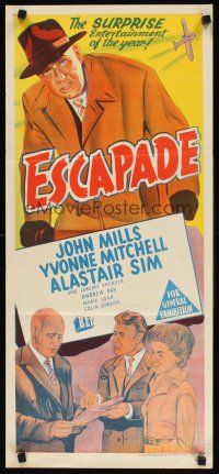 7c568 ESCAPADE Aust daybill '57 John Mills, Yvonne Mitchell, Alastair Sim, English comedy!