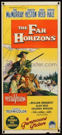 7c577 FAR HORIZONS Aust daybill '55 Richardson Studio art of Heston & MacMurray as Lewis & Clark!