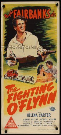 7c581 FIGHTING O'FLYNN Aust daybill '49 art of swashbuckling Douglas Fairbanks, Jr, Helena Carter!