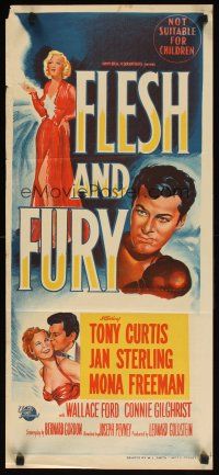 7c583 FLESH & FURY Aust daybill '52 stone litho of boxer Tony Curtis & sexy Jan Sterling!