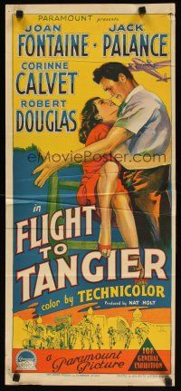 7c584 FLIGHT TO TANGIER Aust daybill '53 Richardson Studio art of Joan Fontaine & Jack Palance!
