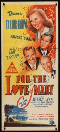 7c586 FOR THE LOVE OF MARY Aust daybill '48 art of Deanna Durbin, Edmond O'Brien, Don Taylor!