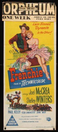 7c594 FRENCHIE Aust daybill '51 sexy lace-trimmed Shelley Winters with sheriff Joel McCrea!