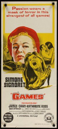 7c602 GAMES Aust daybill '67 Simone Signoret, Katharine Ross, passion wears a mask of terror!