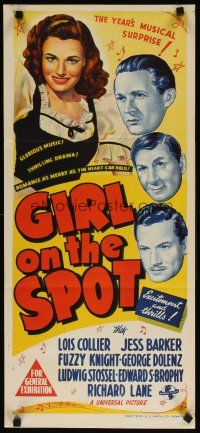 7c609 GIRL ON THE SPOT Aust daybill '46 film noir musical, Lois Collier, Jess Barker!