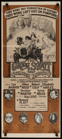7c619 GREAT SCOUT & CATHOUSE THURSDAY Aust daybill '76 art of Lee Marvin & cast in Mount Rushmore!