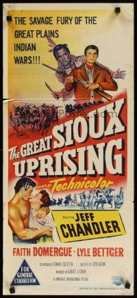 7c620 GREAT SIOUX UPRISING Aust daybill '53 Jeff Chandler & Faith Domergue, fury of Indian wars!