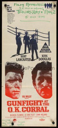 7c621 GUNFIGHT AT THE O.K. CORRAL Aust daybill R60s Burt Lancaster, Kirk Douglas, Sturges directed