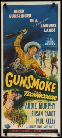 7c623 GUNSMOKE Aust daybill '53 art of Audie Murphy, a hired gunslinger in a lawless land!