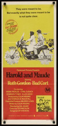 7c626 HAROLD & MAUDE Aust daybill '71 Ruth Gordon, Bud Cort is equipped to deal w/life!
