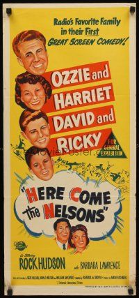 7c634 HERE COME THE NELSONS Aust daybill '51 Ozzie, Harriet, Ricky, David & Rock Hudson too!