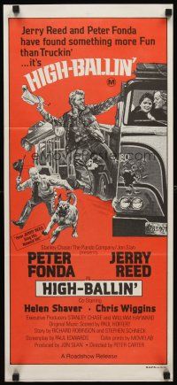 7c637 HIGH-BALLIN' Aust daybill '78 wacky art of Peter Fonda & Jerry Reed as truckers!