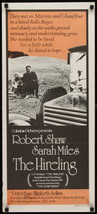 7c638 HIRELING Aust daybill '73 artwork of Robert Shaw as chauffeur to Sarah Miles!