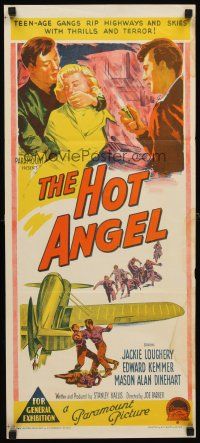 7c644 HOT ANGEL Aust daybill '58 Richardson Studio artwork of teenage hot rod rebel gangs!