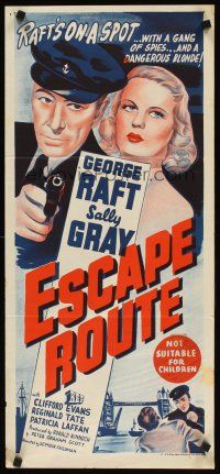 7c653 I'LL GET YOU Aust daybill '53 stone litho art of George Raft & sexy Sally Gray!
