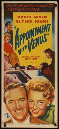 7c664 ISLAND RESCUE Aust daybill '52 portrait of dashing David Niven & sexy winsome Glynis Johns!