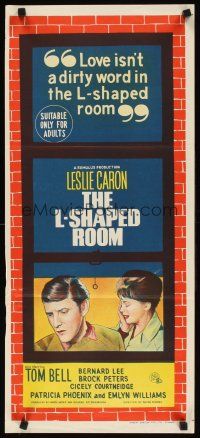 7c704 L-SHAPED ROOM Aust daybill '63 sexy Leslie Caron, Bryan Forbes, cool different art!