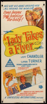 7c680 LADY TAKES A FLYER Aust daybill '58 stone litho art of Jeff Chandler with sexy Lana Turner!