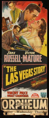 7c683 LAS VEGAS STORY Aust daybill '52 stone litho art of Victor Mature & sexy Jane Russell!