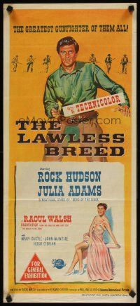 7c686 LAWLESS BREED Aust daybill '53 cowboy Rock Hudson with gun & sexy Julie Adams!