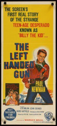 7c687 LEFT HANDED GUN Aust daybill '58 art of Paul Newman as teenage desperado Billy the Kid!