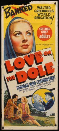 7c703 LOVE ON THE DOLE Aust daybill '41 stone litho artwork of pretty Deborah Kerr, banned!