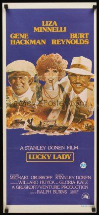 7c705 LUCKY LADY Aust daybill '75 Gene Hackman, Burt Reynolds & Liza Minnelli, Amsel art!