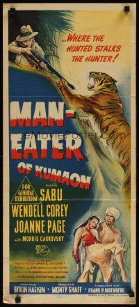 7c719 MAN-EATER OF KUMAON Aust daybill '48 Sabu, Wendell Corey, Joanne Page, cool art of tiger!