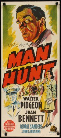 7c716 MAN HUNT Aust daybill '41 Walter Pidgeon, Joan Bennett, George Sanders, Fritz Lang