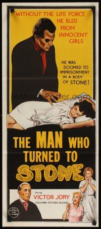 7c718 MAN WHO TURNED TO STONE Aust daybill '57 creepy Victor Jory practices unholy medicine!