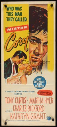 7c737 MISTER CORY Aust daybill '57 professional poker player Tony Curtis & sexy Martha Hyer!
