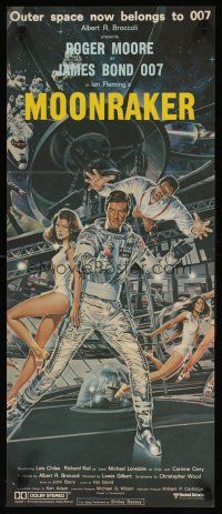7c738 MOONRAKER Aust daybill '79 art of Roger Moore as James Bond & sexy space babes by Goozee!