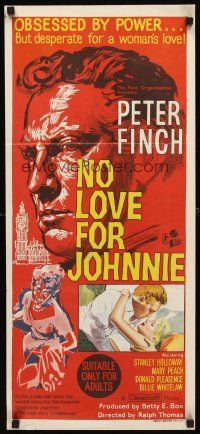 7c753 NO LOVE FOR JOHNNIE Aust daybill '61 directed by Ralph Thomas, Peter Finch, Mary Peach!