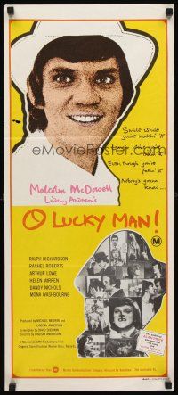 7c754 O LUCKY MAN Aust daybill '73 great images of Malcolm McDowell, directed by Lindsay Anderson!
