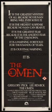 7c759 OMEN Aust daybill '76 Gregory Peck, Lee Remick, Satanic horror, our final warning!