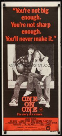 7c765 ONE ON ONE Aust daybill '77 image of Robby Benson holding basketball & Annette O'Toole!