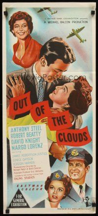 7c770 OUT OF THE CLOUDS Aust daybill '57 airplane pilot Anthony Steel, James Robertson Justice!